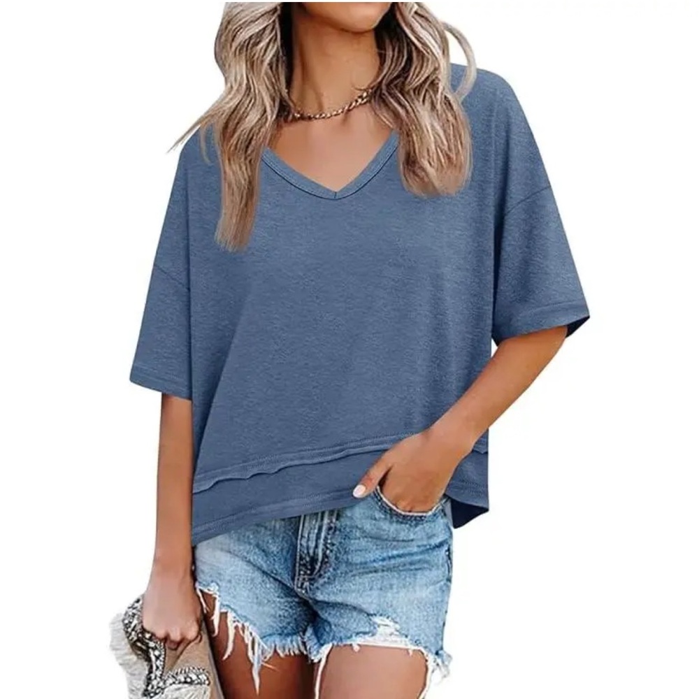 Chic Blue V-Neck Women's Tee